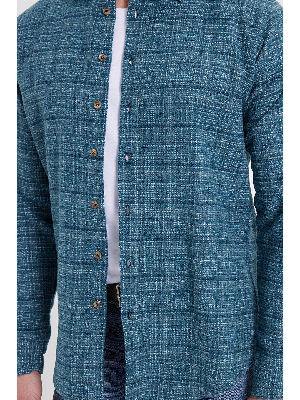 Petrol Erkek Slim Fit Dar Kesim Kareli Kışlık Oduncu Gömlek-3