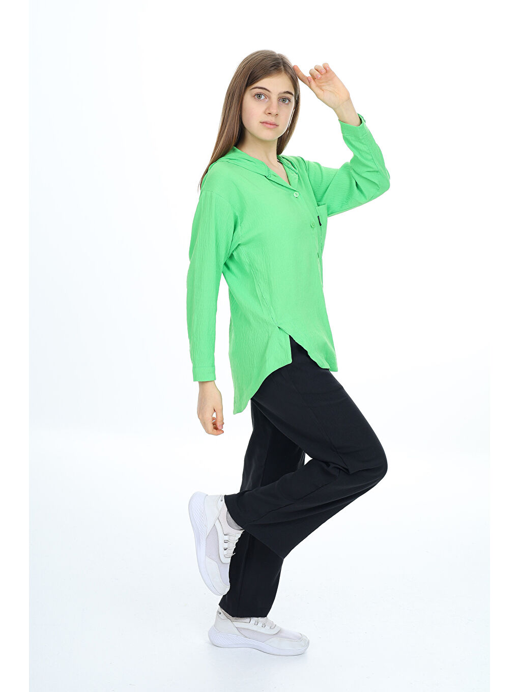 Yeşil Kız Çocuk Flamlı Pamuk Alt Üst Takım P309