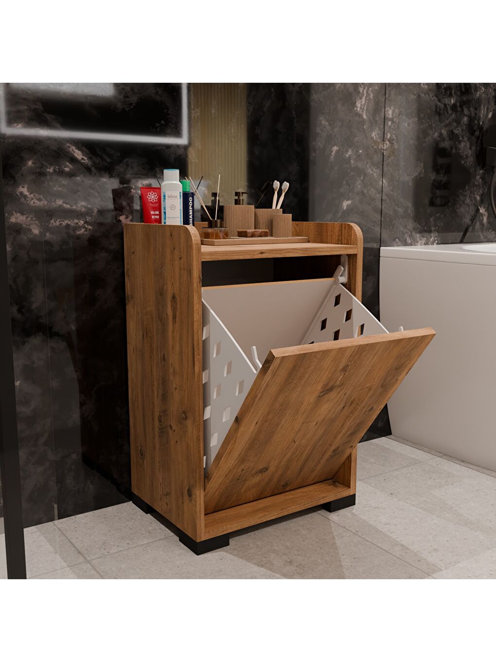 Kahverengi Duo Çamaşır Dolabı - Atlantik Çam - 68x45x32 cm-2