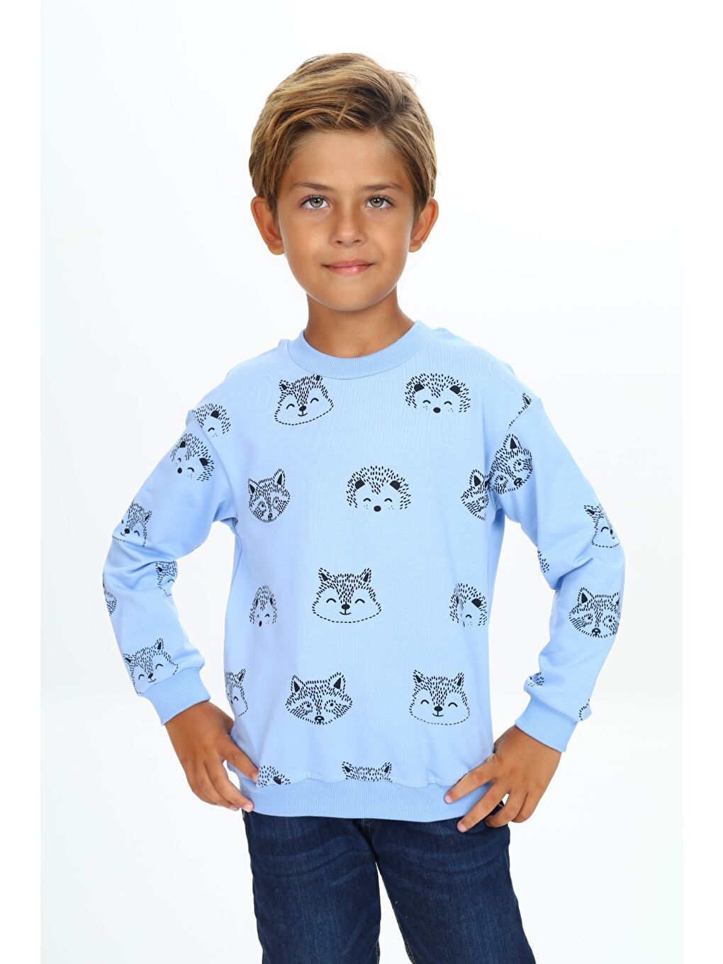 Mavi Erkek Çocuk Relax Fit Kapüşonlu Cepli Hafif Düşük Omuz Nakışlı Sweatshirt