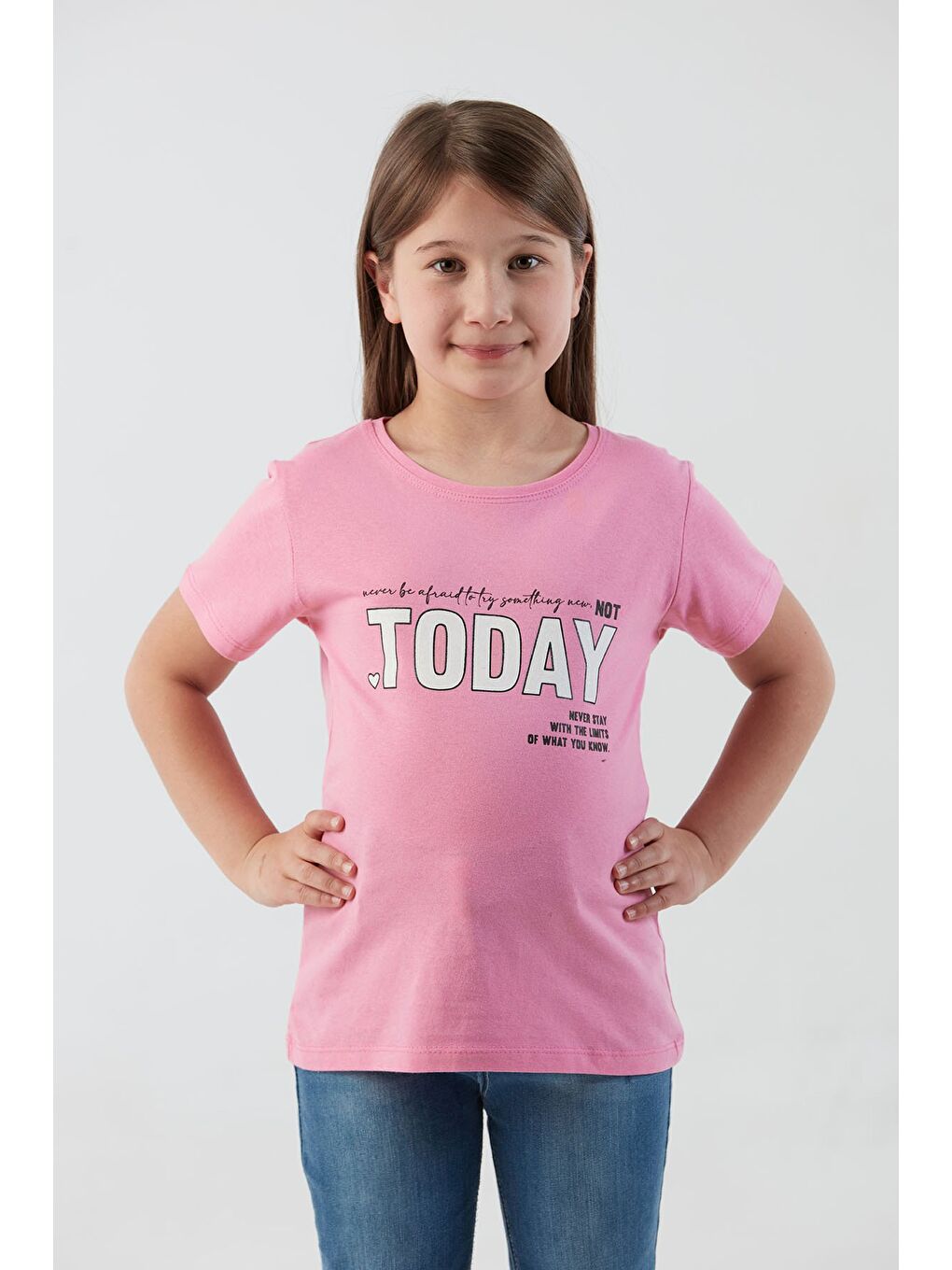 Pembe %100 Pamuk Today Baskılı Kız Çocuk Tişört