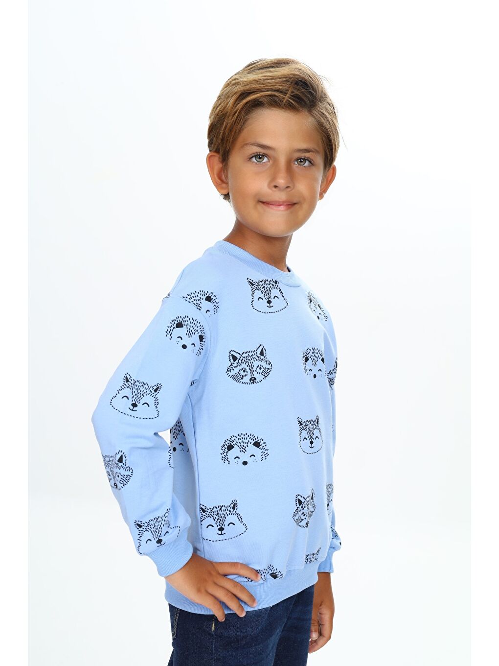 Mavi Erkek Çocuk Relax Fit Kapüşonlu Cepli Hafif Düşük Omuz Nakışlı Sweatshirt-1