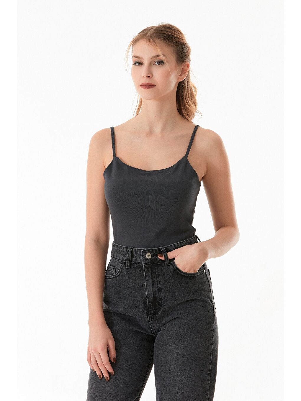 Antrasit Basic Çıtçıtlı İp Askılı Body