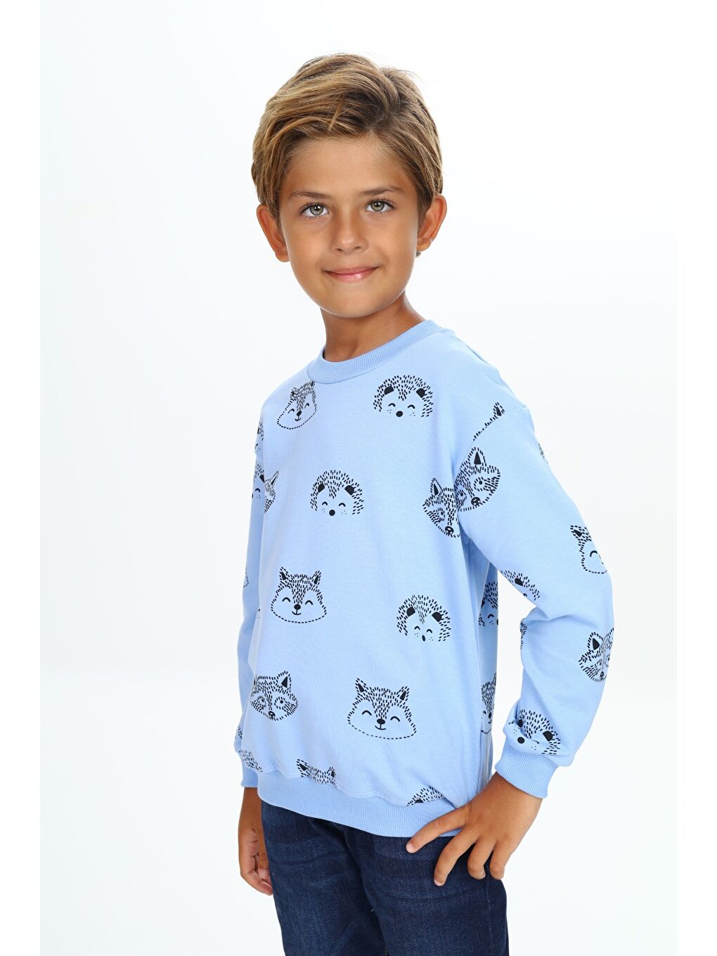 Mavi Erkek Çocuk Relax Fit Kapüşonlu Cepli Hafif Düşük Omuz Nakışlı Sweatshirt-2