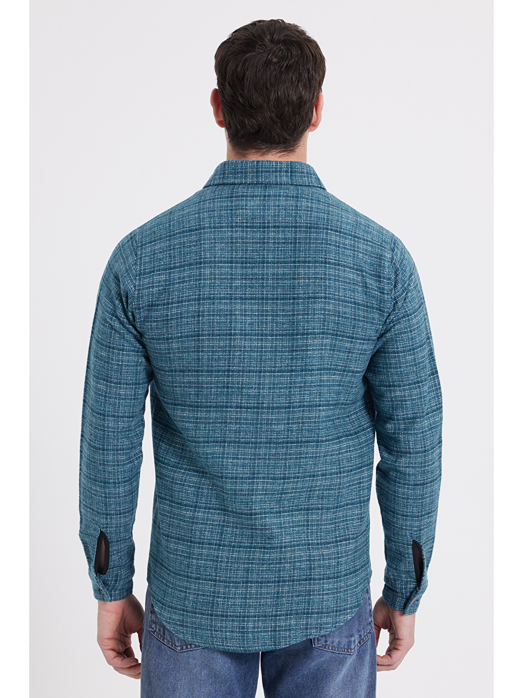 Petrol Erkek Slim Fit Dar Kesim Kareli Kışlık Oduncu Gömlek-5