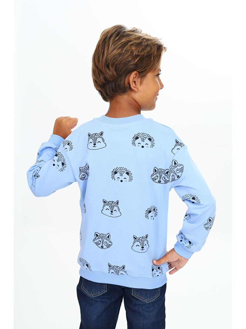 Mavi Erkek Çocuk Relax Fit Kapüşonlu Cepli Hafif Düşük Omuz Nakışlı Sweatshirt-3