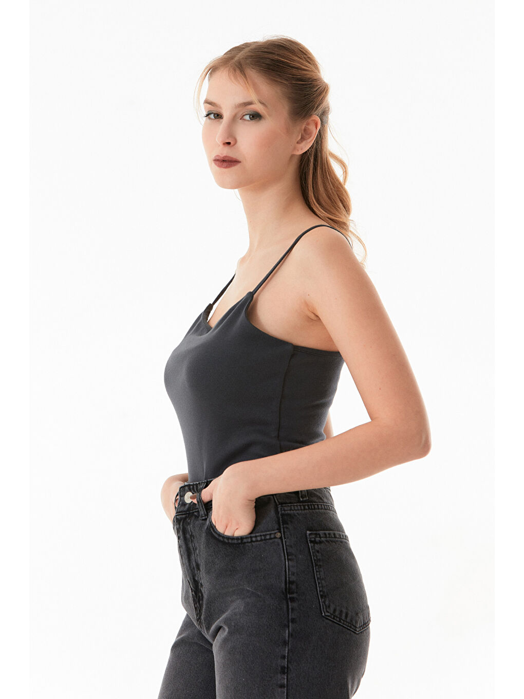 Antrasit Basic Çıtçıtlı İp Askılı Body-2