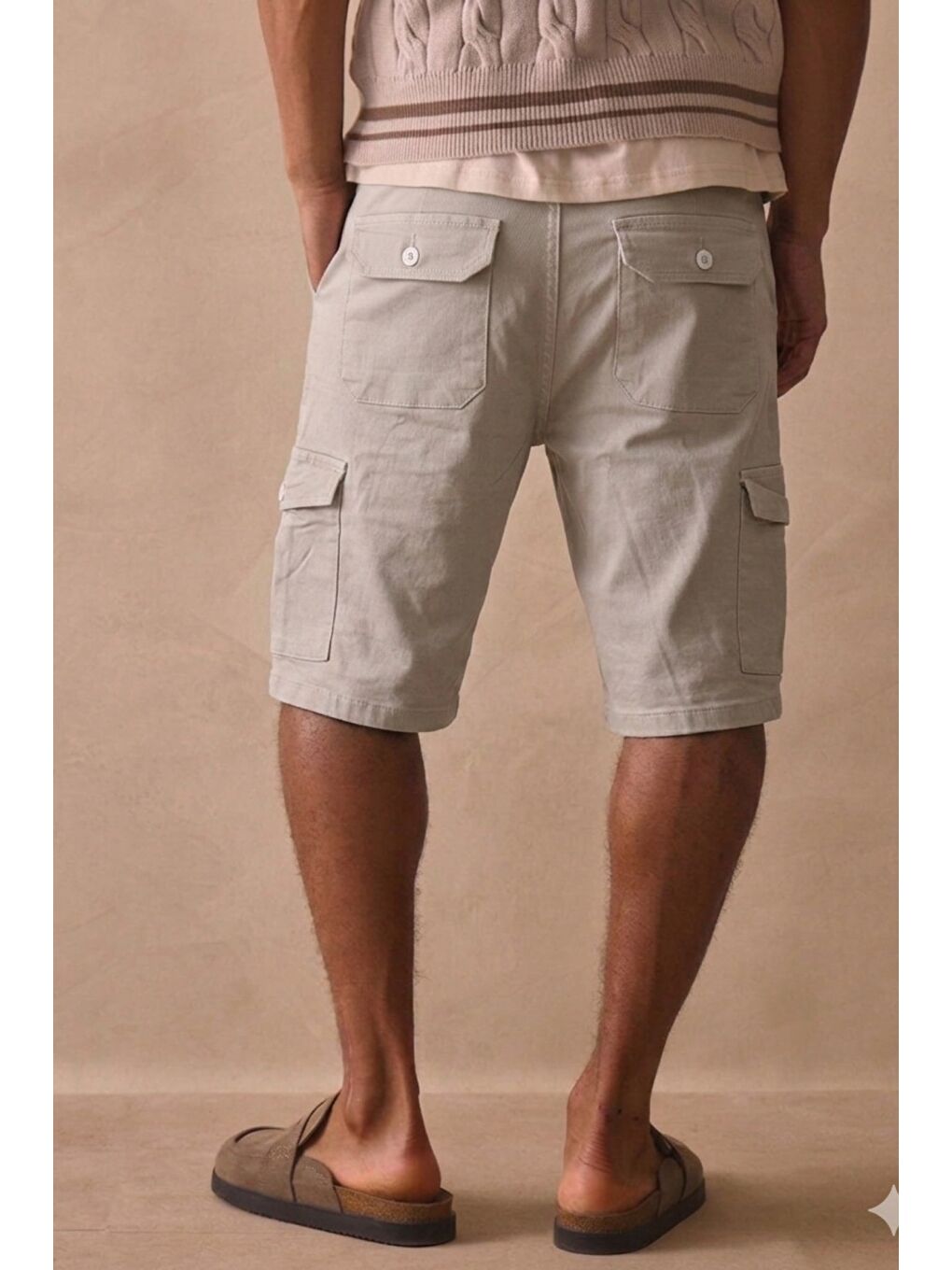 Gri Çok Cepli Yazlık Rahat Kargo Şort-2
