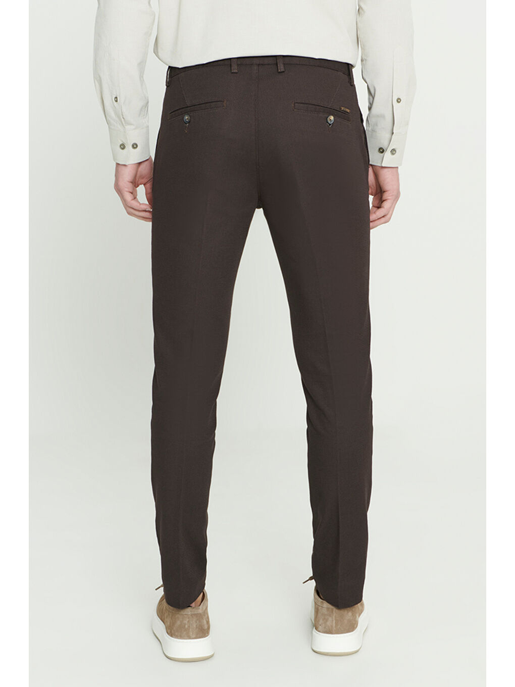 Erkek Kahverengi Slim Fit Dar Kesim Armürlü Esnek Casual Pantolon-5