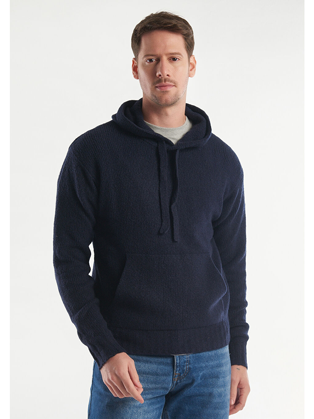 Erkek Lacivert Triko Kapüşonlu Sweatshirt-1