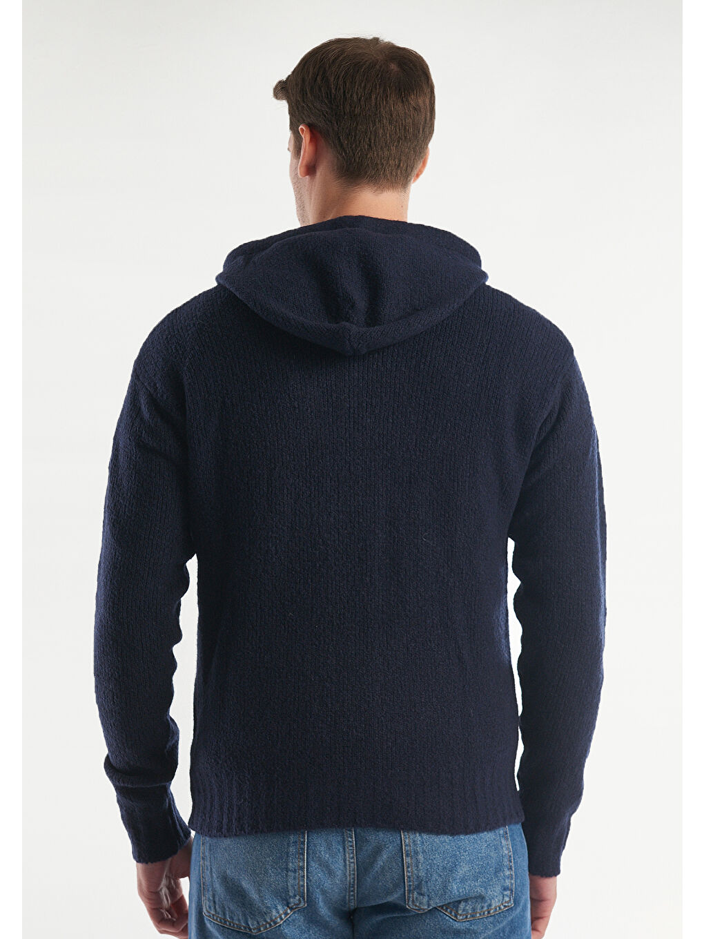 Erkek Lacivert Triko Kapüşonlu Sweatshirt-2