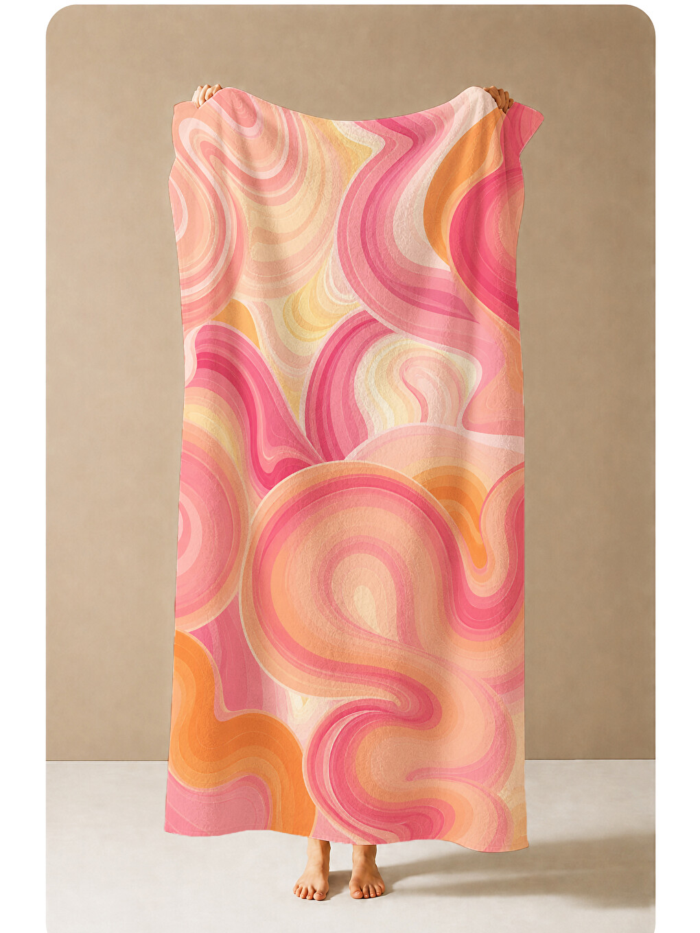 Retro Pembe Turuncu Dalgalı Psychedelic Desenli 70x150 Plaj Havlusu - Dijital Baskılı Banyo Havlusu-4