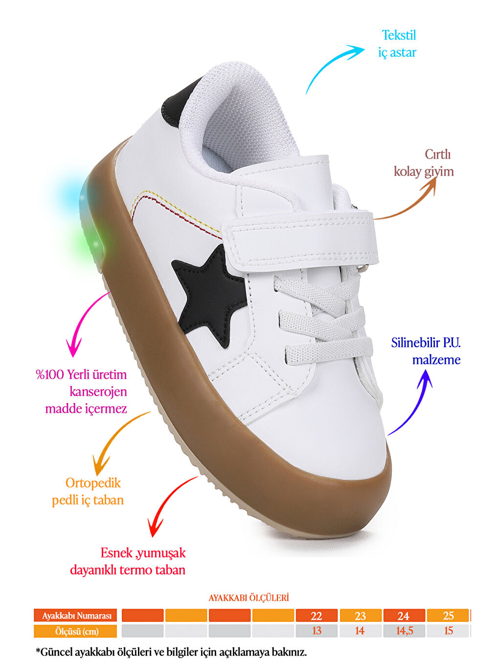 Beyaz Rena Günlük Cırtlı Işıklı Kız Bebek Spor Ayakkabı-1
