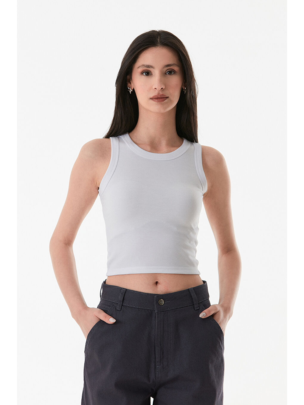 Beyaz Basic Halter Yaka Body