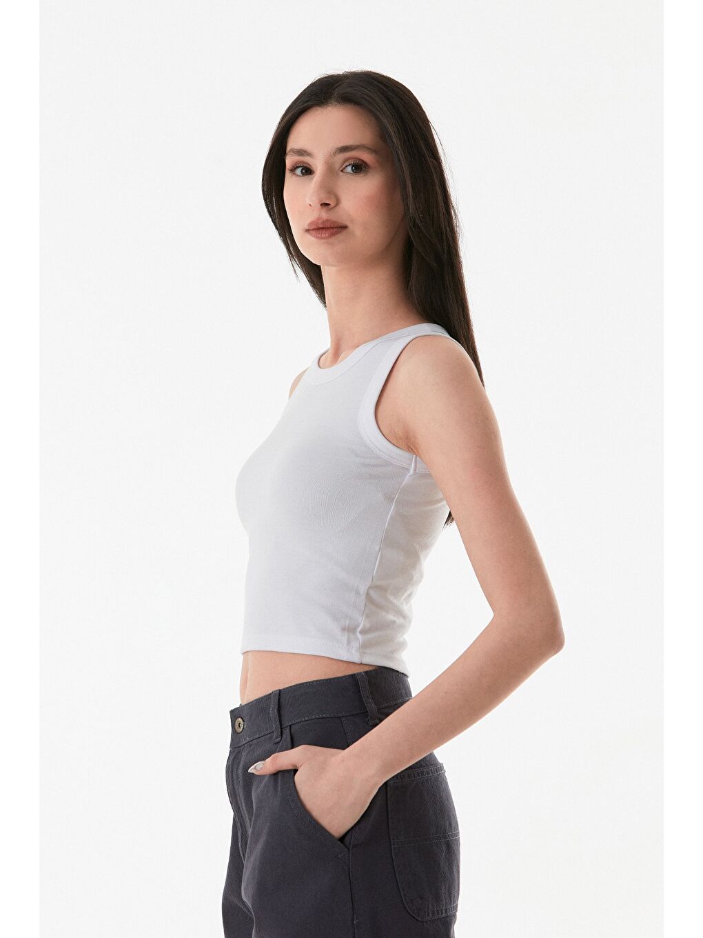 Beyaz Basic Halter Yaka Body-1