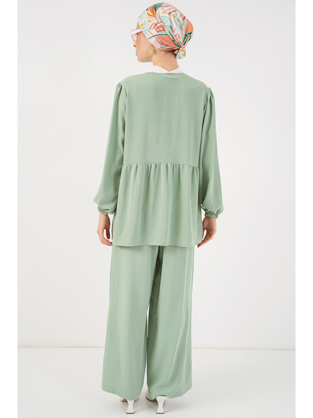 Yeşil Kadın Önü Bağcıklı Tunik Pantolon İkili Takım 6744 - Mint-5