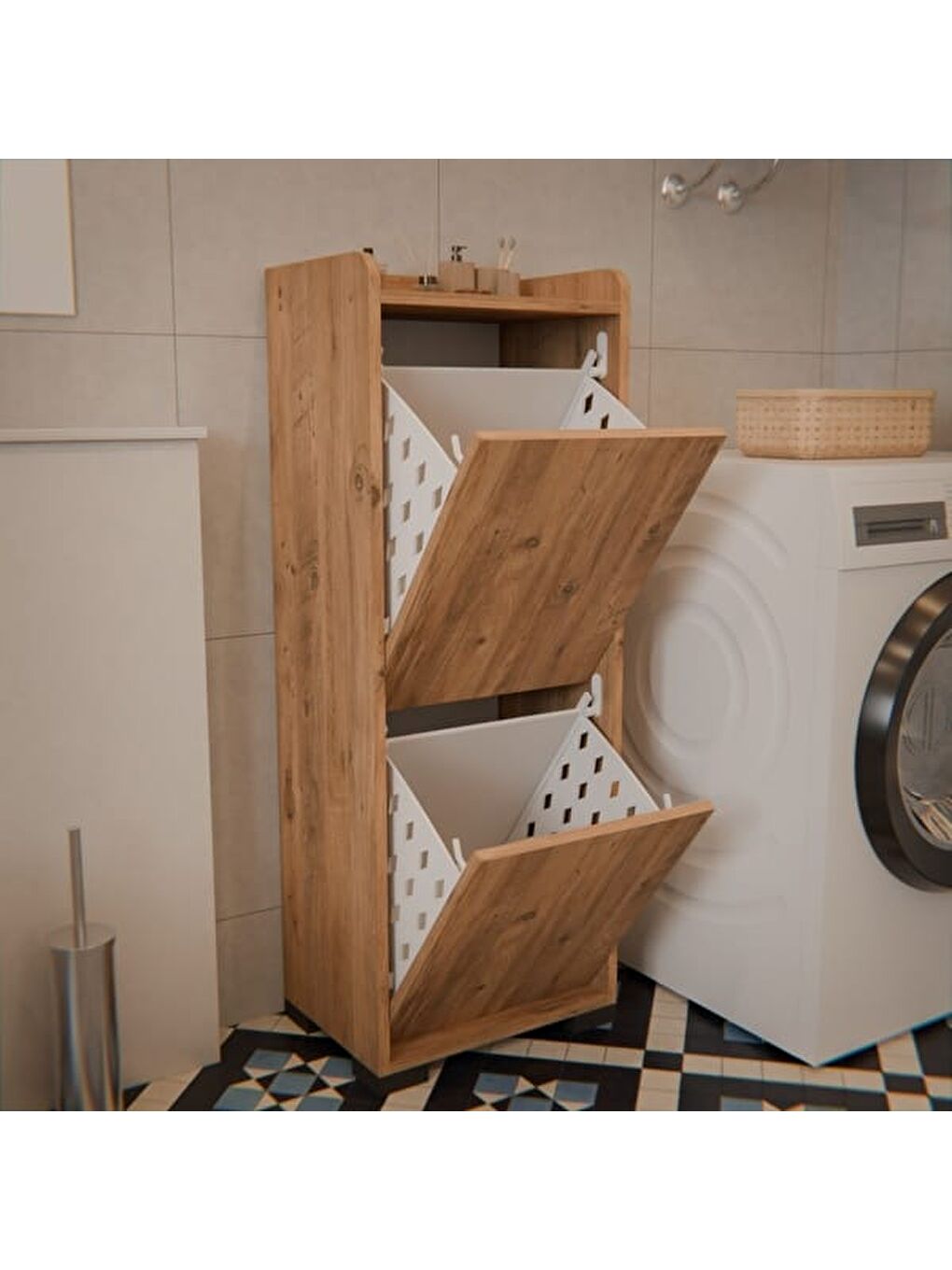 Kahverengi Duo 2 Raflı Çamaşır Dolabı - Atlantik Çam - 117x45x32 cm-1