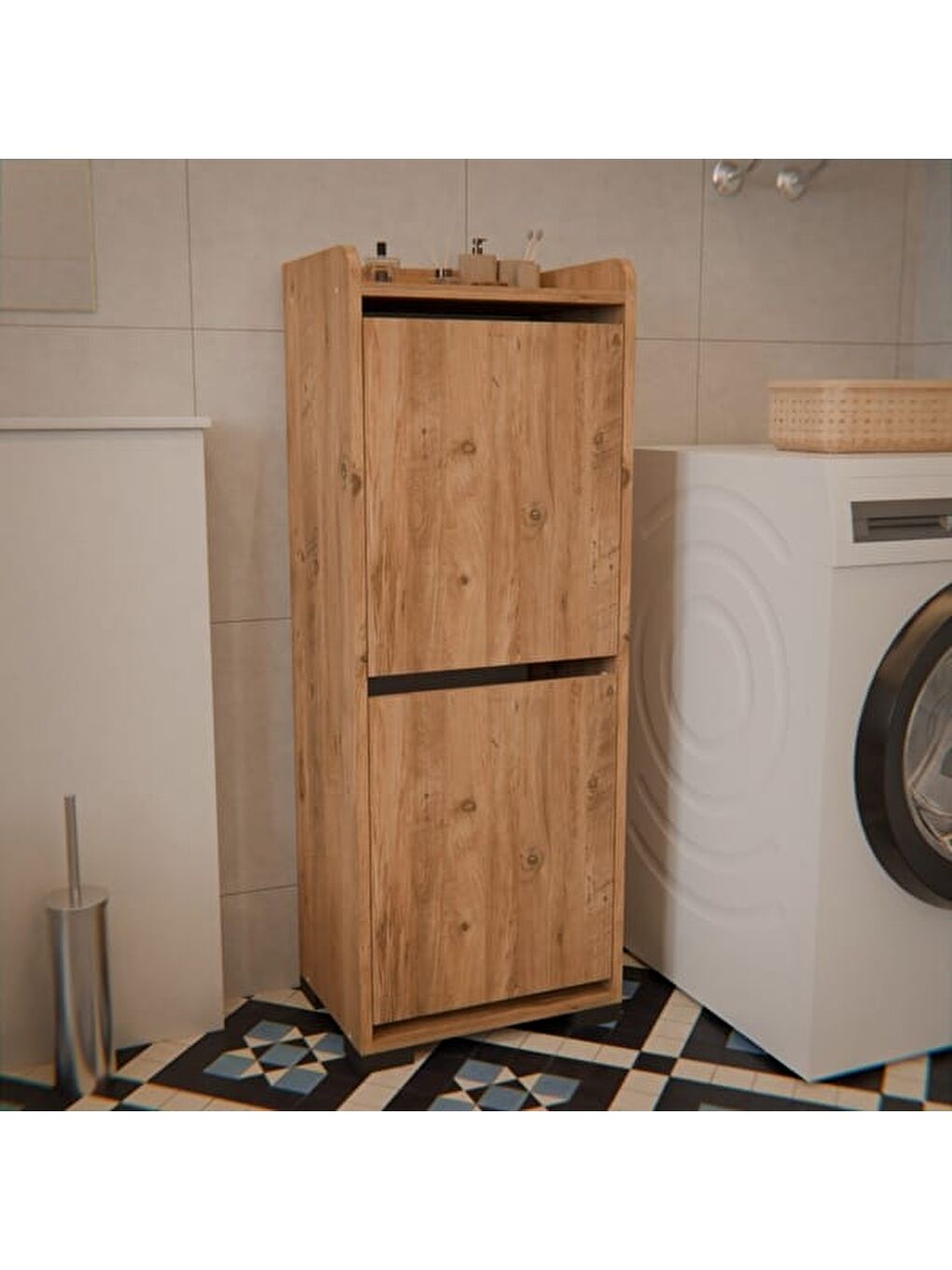 Kahverengi Duo 2 Raflı Çamaşır Dolabı - Atlantik Çam - 117x45x32 cm-2