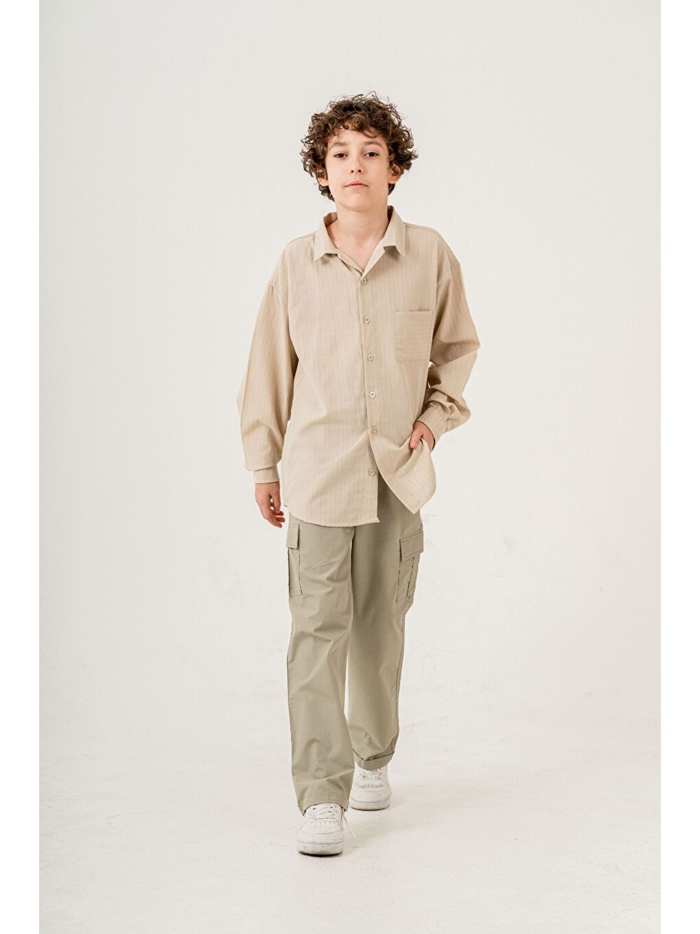 Ekru Erkek Çocuk 2'li Takım (Gömlek+Pantolon) P1015