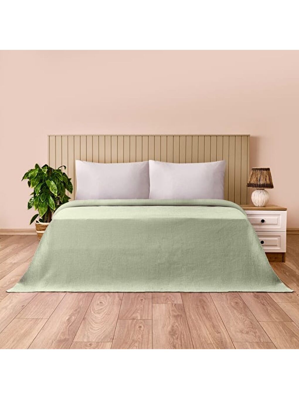 Soft Rete Çift Kişilik Pike - Yeşil - 200x220 cm