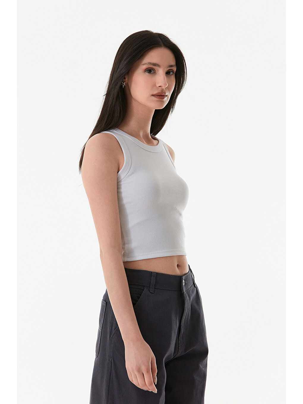 Beyaz Basic Halter Yaka Body-3