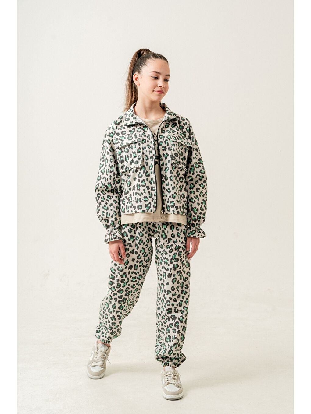 Yeşil Kız Çocuk 3'lü Takım (Ceket+Pantolon+Tişört) P1013