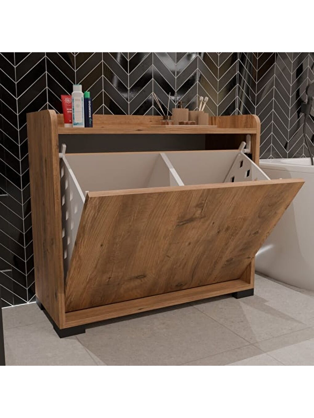 Kahverengi Duo 2 Bölmeli Çamaşır Dolabı - Atlantik Çam - 68x75x32 cm-1