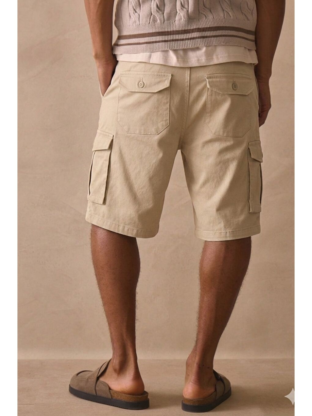 Bej Çok Cepli Yazlık Rahat Kargo Şort-2