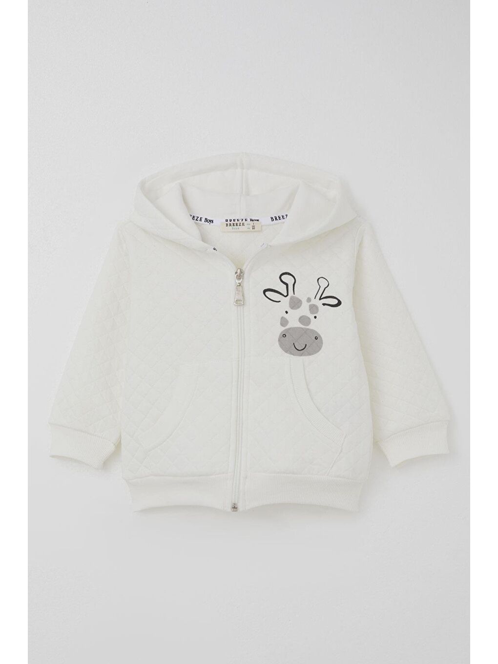 Erkek Bebek Eşofman Takımı Sevimli Zürafa Baskılı Kapitone Desenli Ekru (6 Ay-1.5 Yaş)-4