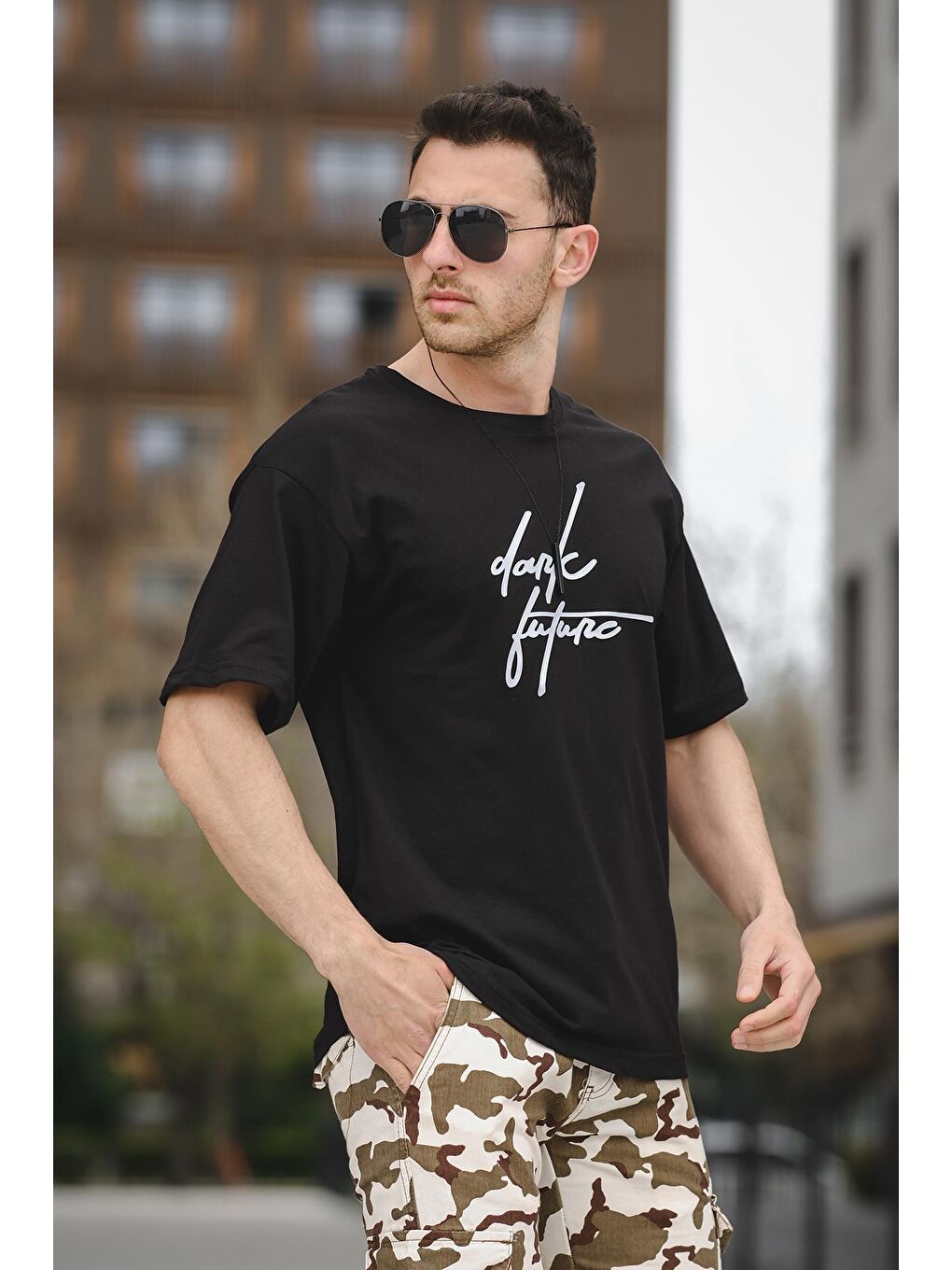Siyah Dark Future Enjeksiyon Baskı Erkek  Tişört-2