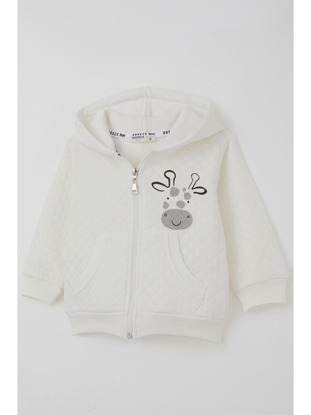 Erkek Bebek Eşofman Takımı Sevimli Zürafa Baskılı Kapitone Desenli Ekru (6 Ay-1.5 Yaş)-8