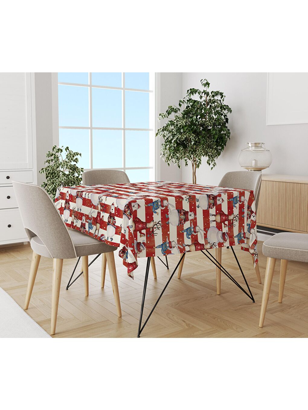 Karışık Yılbaşı Desenli Kadife Doku Masa Örtüsü