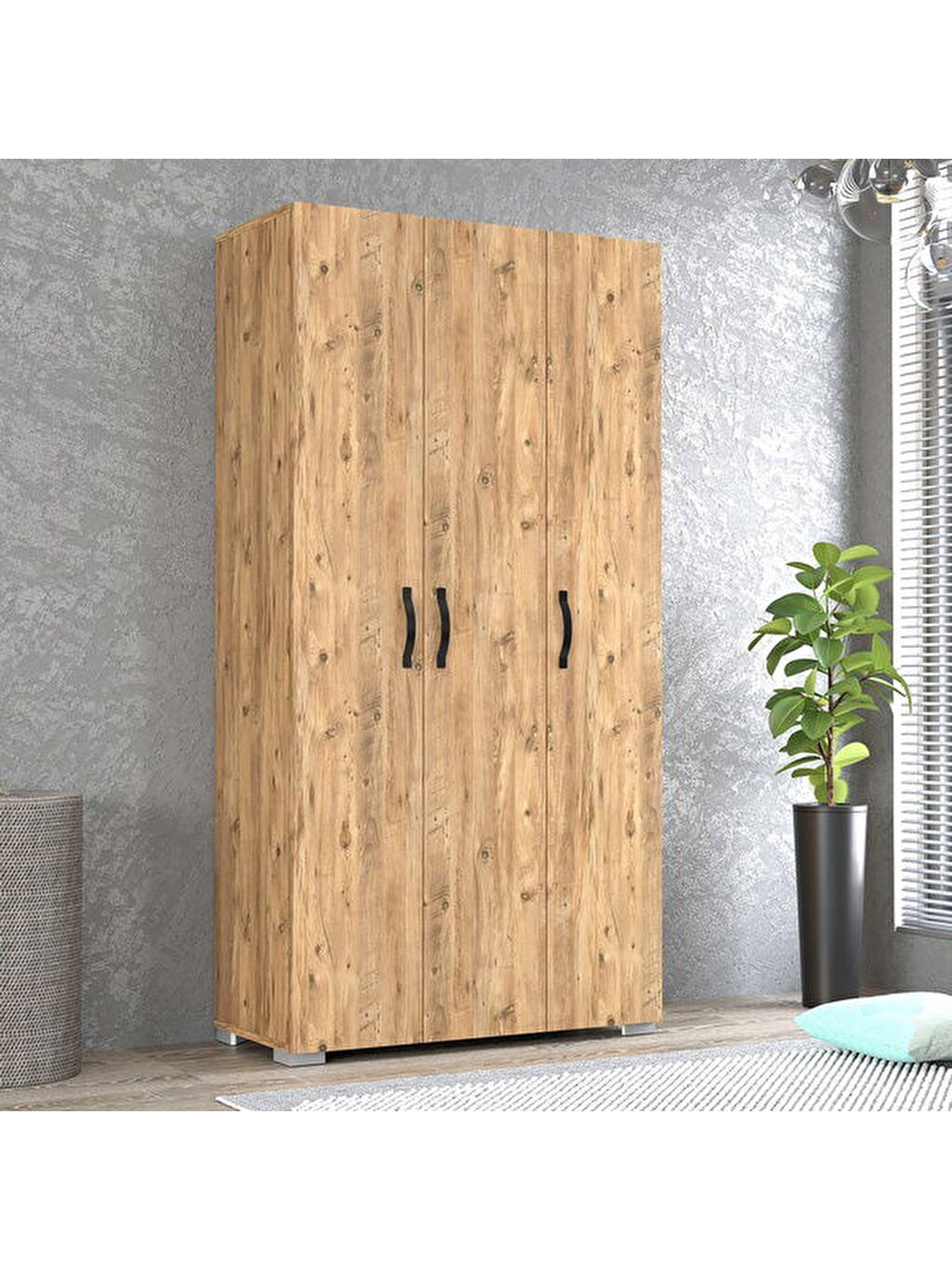 Kahverengi Milan 3 Kapaklı Gardırop - Atlantik Çam - 177x42x90 cm-3