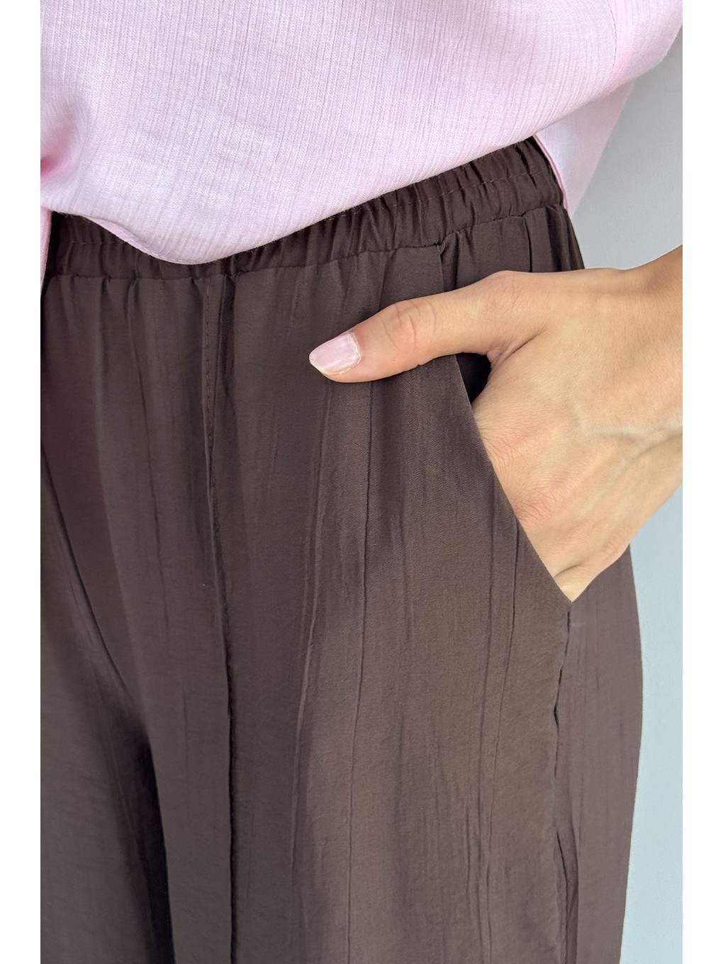Kahverengi Çimalı Bol Paça Pantolon-5
