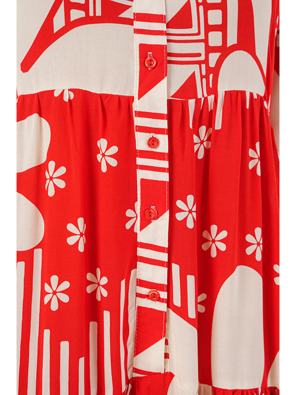 Kadın Desenli Uzun Tesettür Elbise 2585 - N. Kırmızı-4