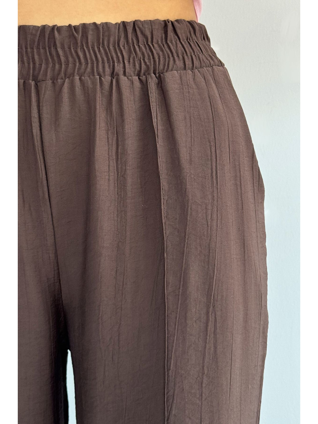 Kahverengi Çimalı Bol Paça Pantolon-6