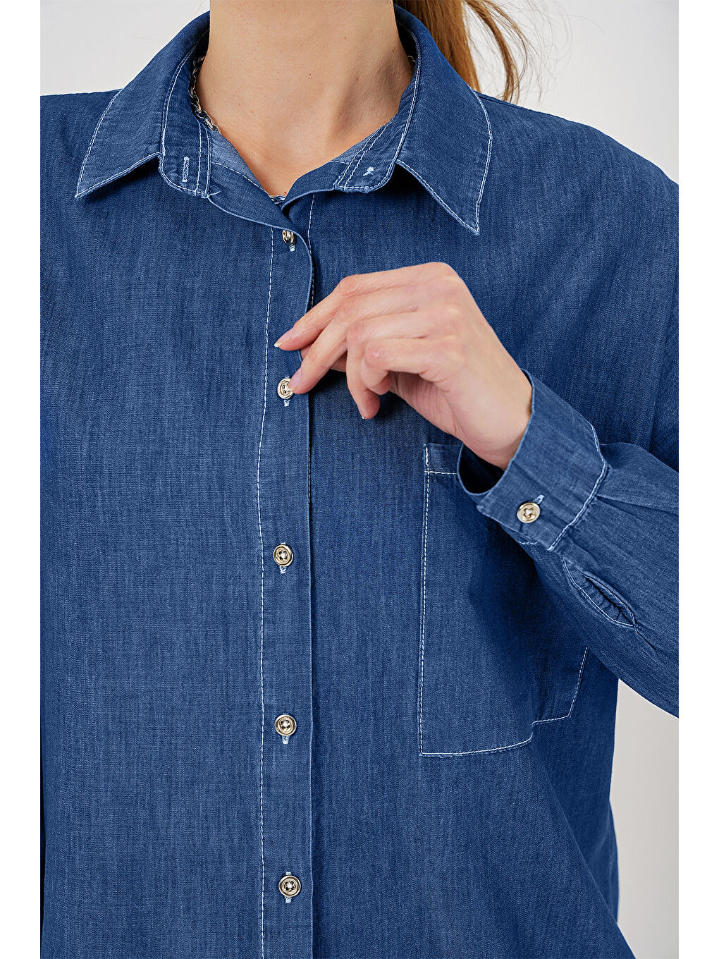 Kadın Oversize Jean Gömlek 20280   Lacivert-4