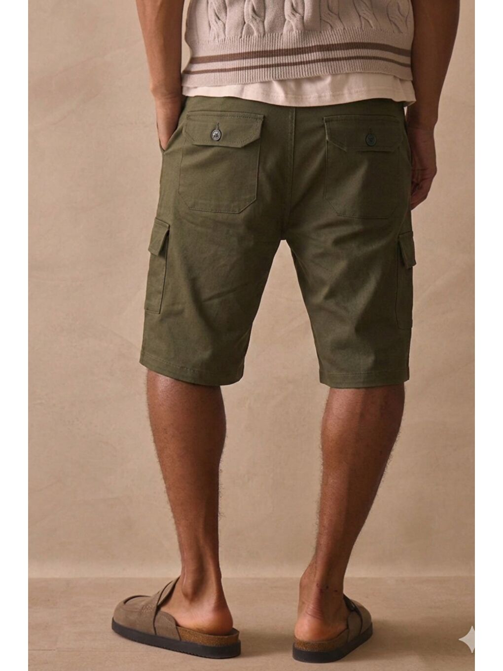 Haki Çok Cepli Yazlık Rahat Kargo Şort-2