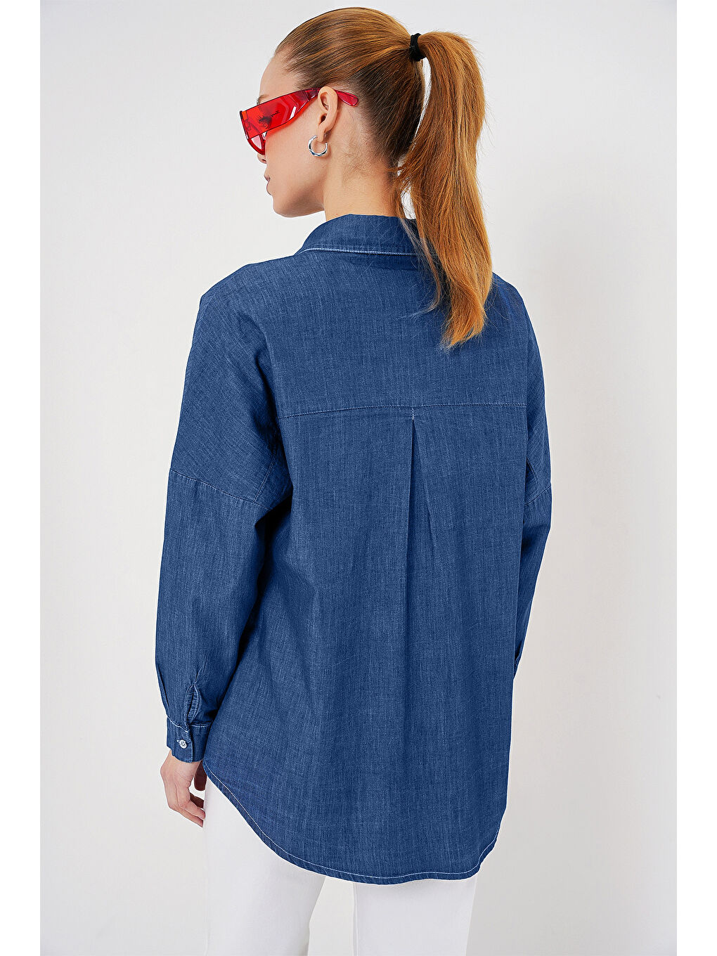 Kadın Oversize Jean Gömlek 20280   Lacivert-5