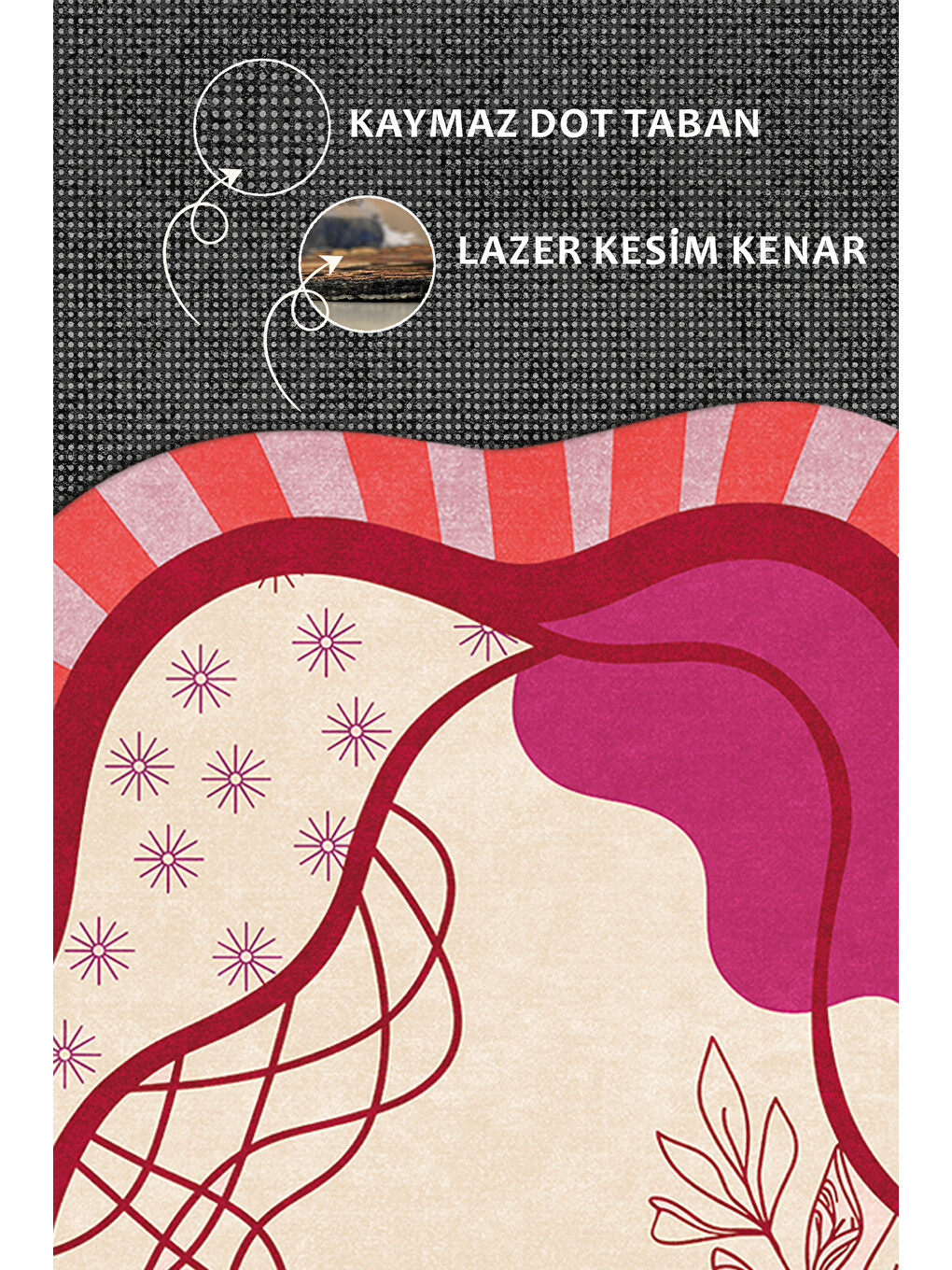 Pembe Modern Dekoratif Halı – Makinada Yıkanabilir, Kaymaz Taban, İnce Lazer Kesim Halı-3