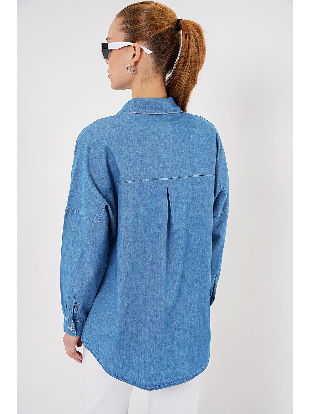 Kadın Oversize Jean Gömlek 20280   Mavi-5