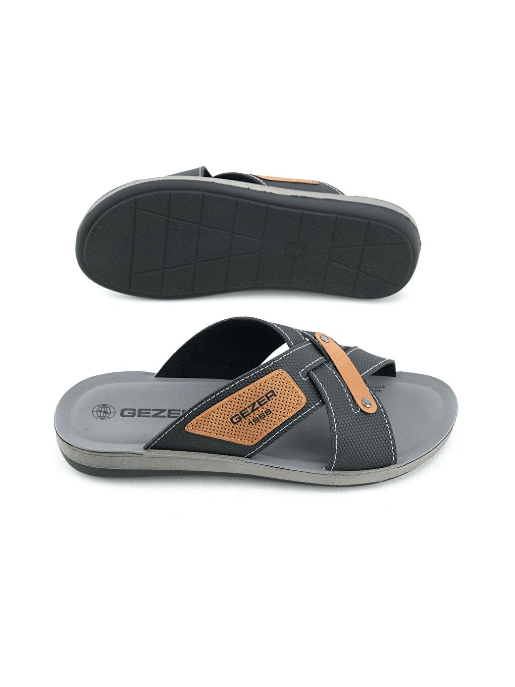 Siyah Yazlık Comfort Taban Suni Deri Erkek Terlik-4