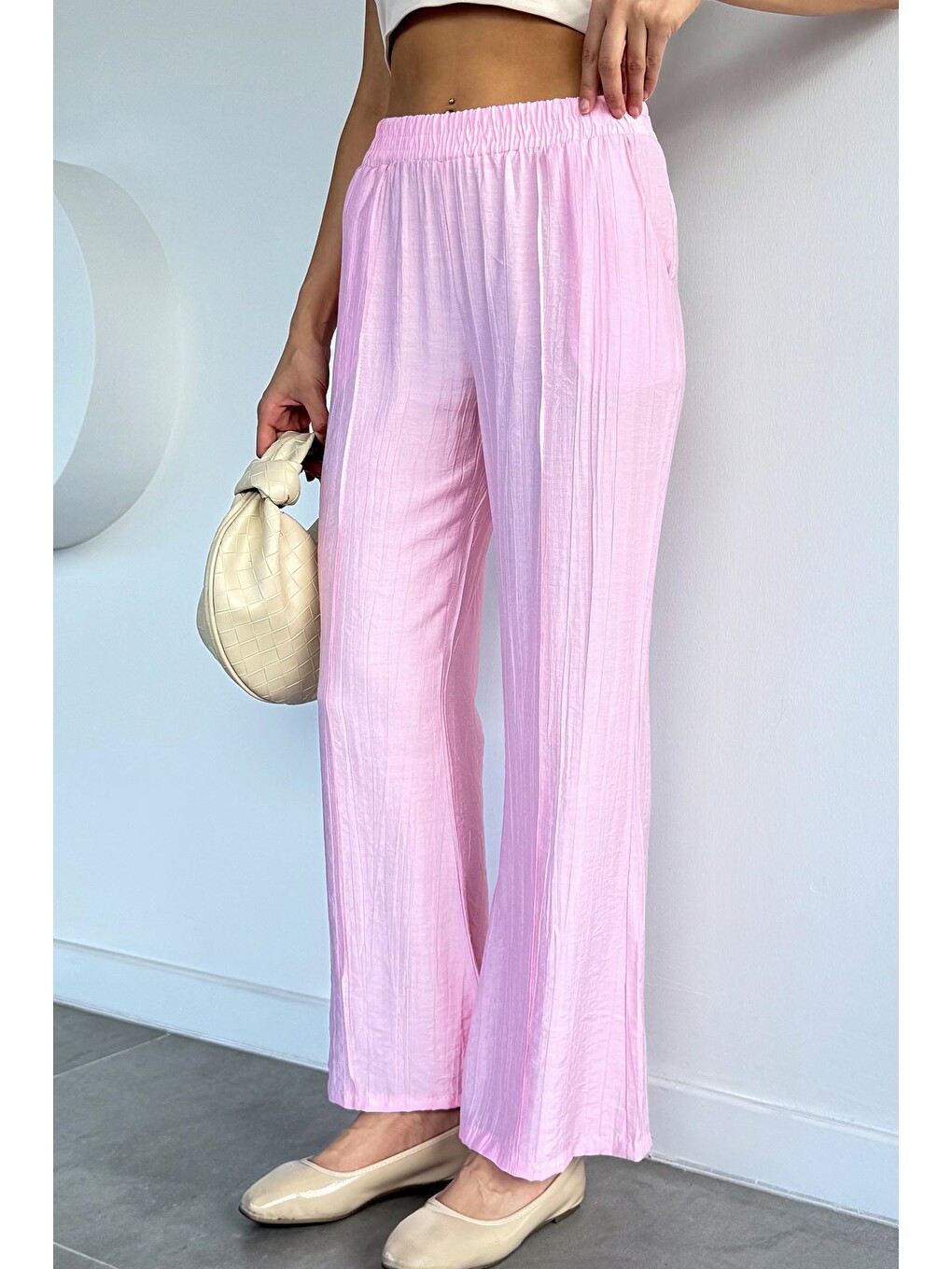 Pembe Çimalı Bol Paça Pantolon