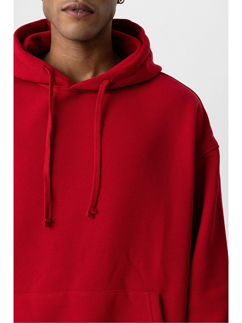 Basıc Oversize Kapüşonlu Cep Detaylı Hoodie Kırmızı-3