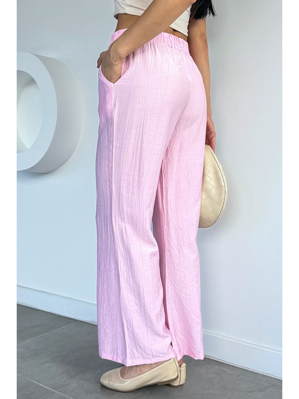 Pembe Çimalı Bol Paça Pantolon-3
