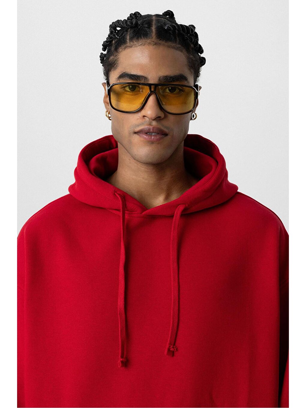 Basıc Oversize Kapüşonlu Cep Detaylı Hoodie Kırmızı-4