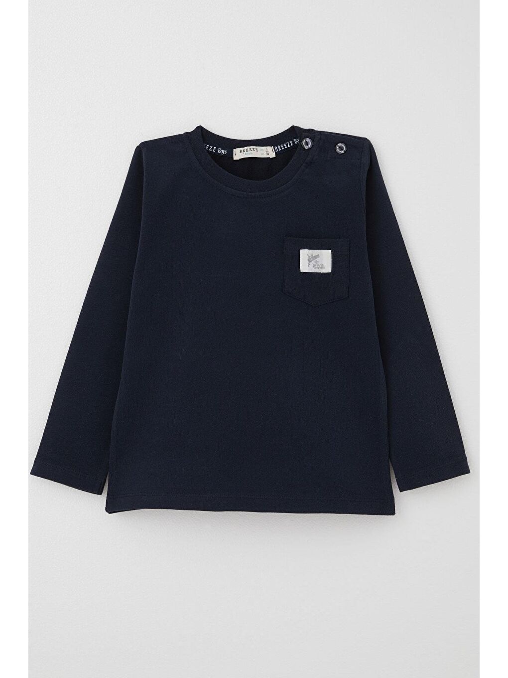 Erkek Bebek Uzun Kollu Tişört Cep Detaylı Cool Yazı Armalı Lacivert (9 Ay-3 Yaş)