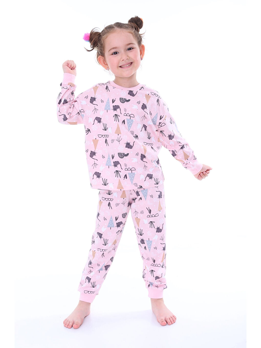 Myhanne Pudra Pembe Kedi Desenli Kız Çocuk Pijama Takımı 31212