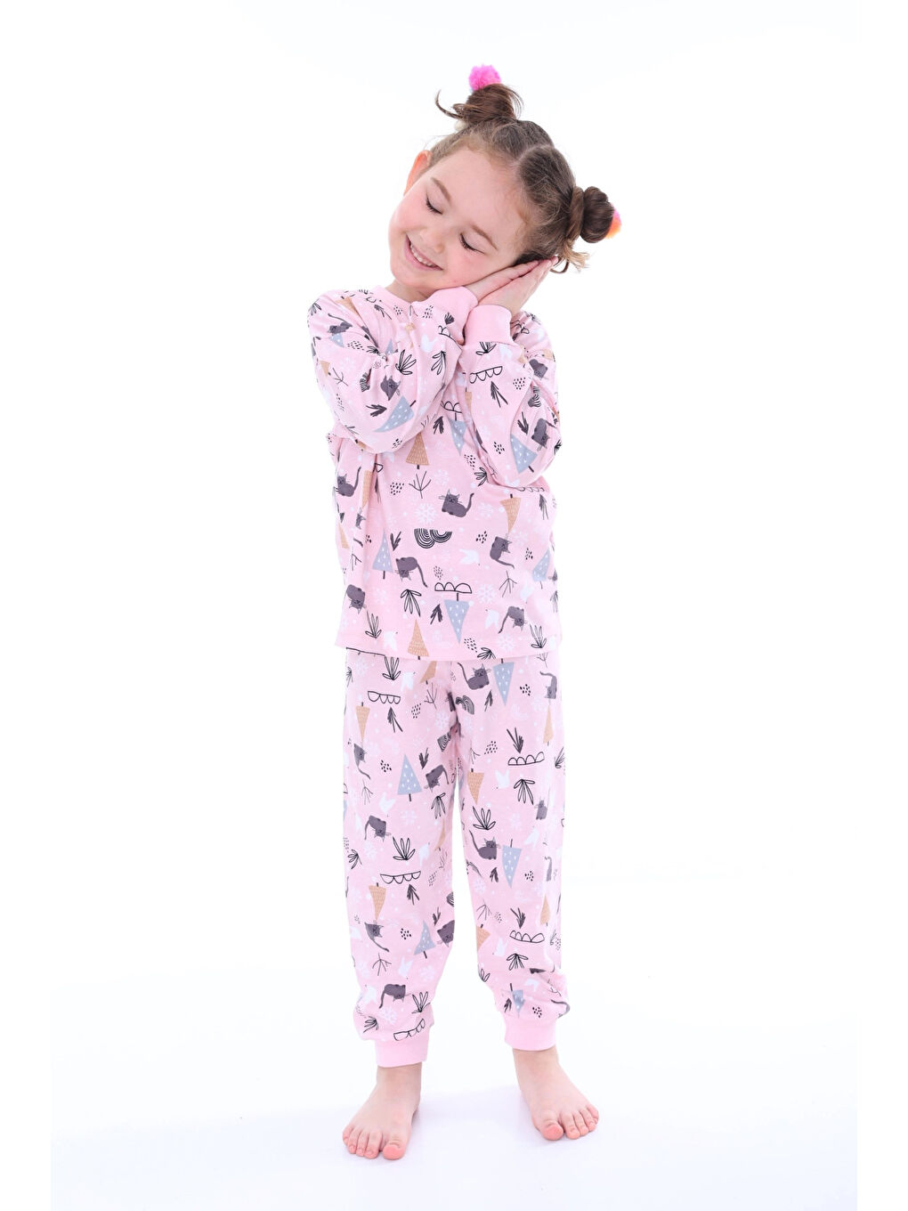 Myhanne Pudra Pembe Kedi Desenli Kız Çocuk Pijama Takımı 31212 - 1