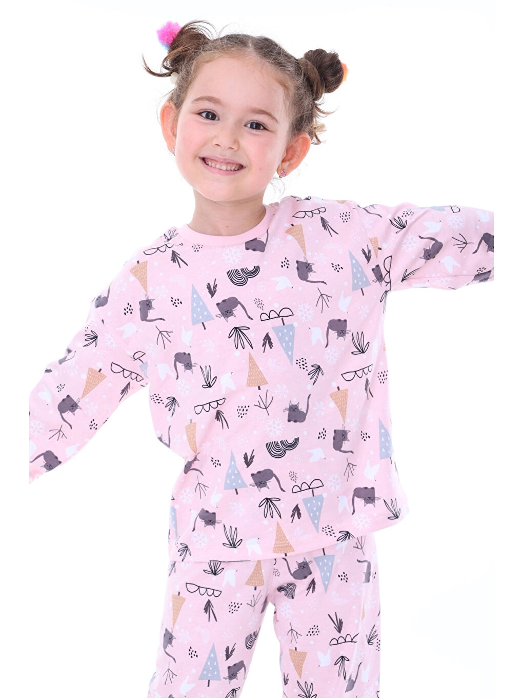 Myhanne Pudra Pembe Kedi Desenli Kız Çocuk Pijama Takımı 31212 - 3